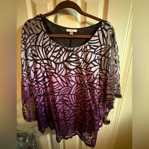 Roz & Ali Purple and Black poncho style blouse